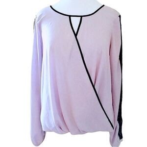 CHARLOTTE RUSSE Light & Silky Lilac Blouse with Black Lace Embellished Sleeves